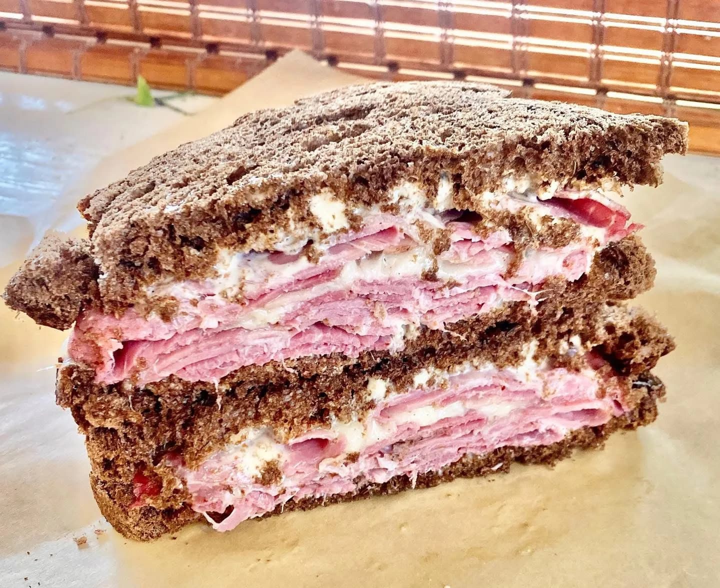 A Reuben on toasted bread